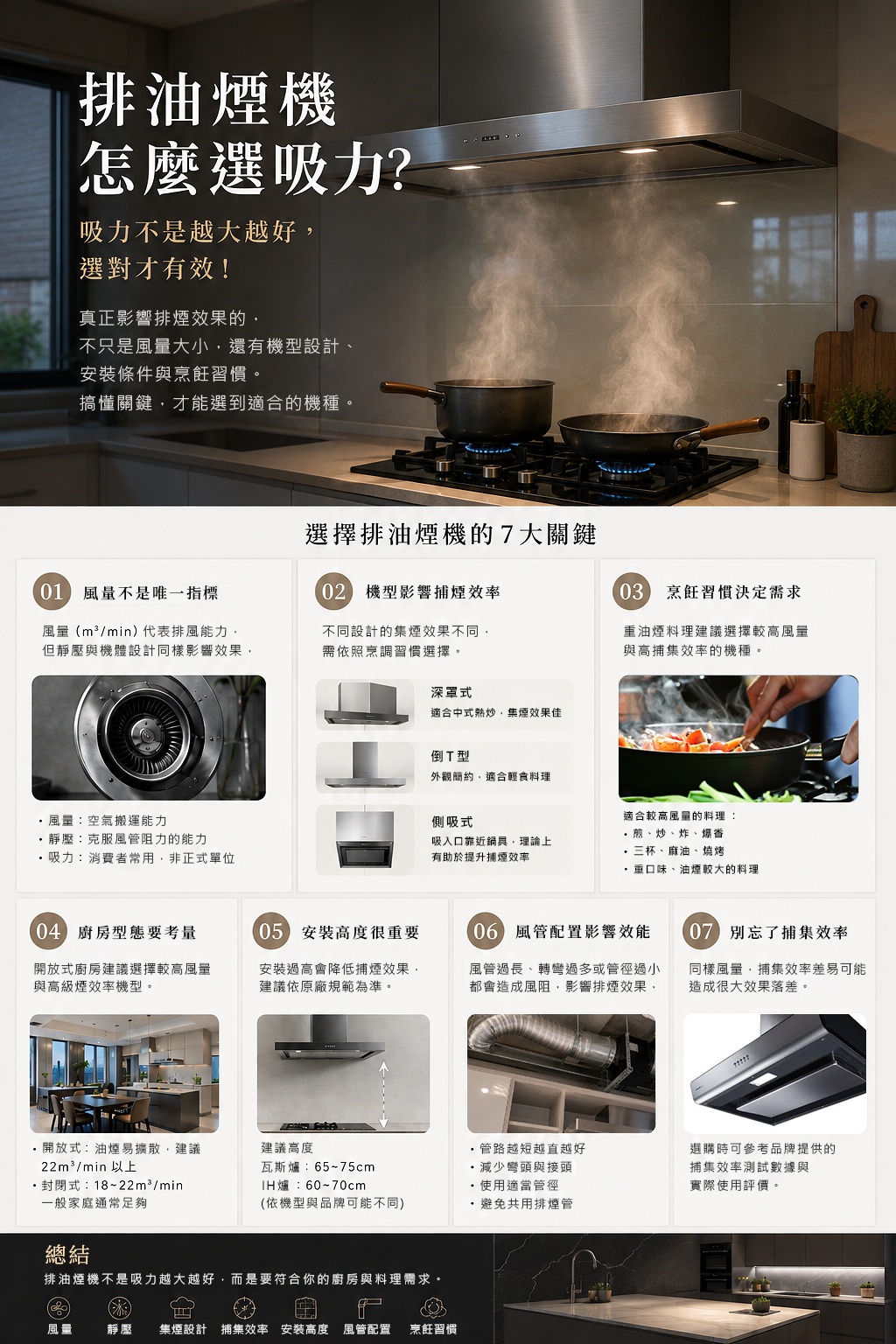 排油煙機怎麼選吸力?風量、集煙效率、安裝高度與排風管路完整解析