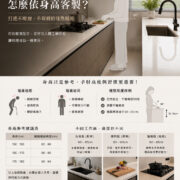 廚房檯面高度依身高客製化示意圖，解析人體工學廚房高度與不同工作區的設計建議。