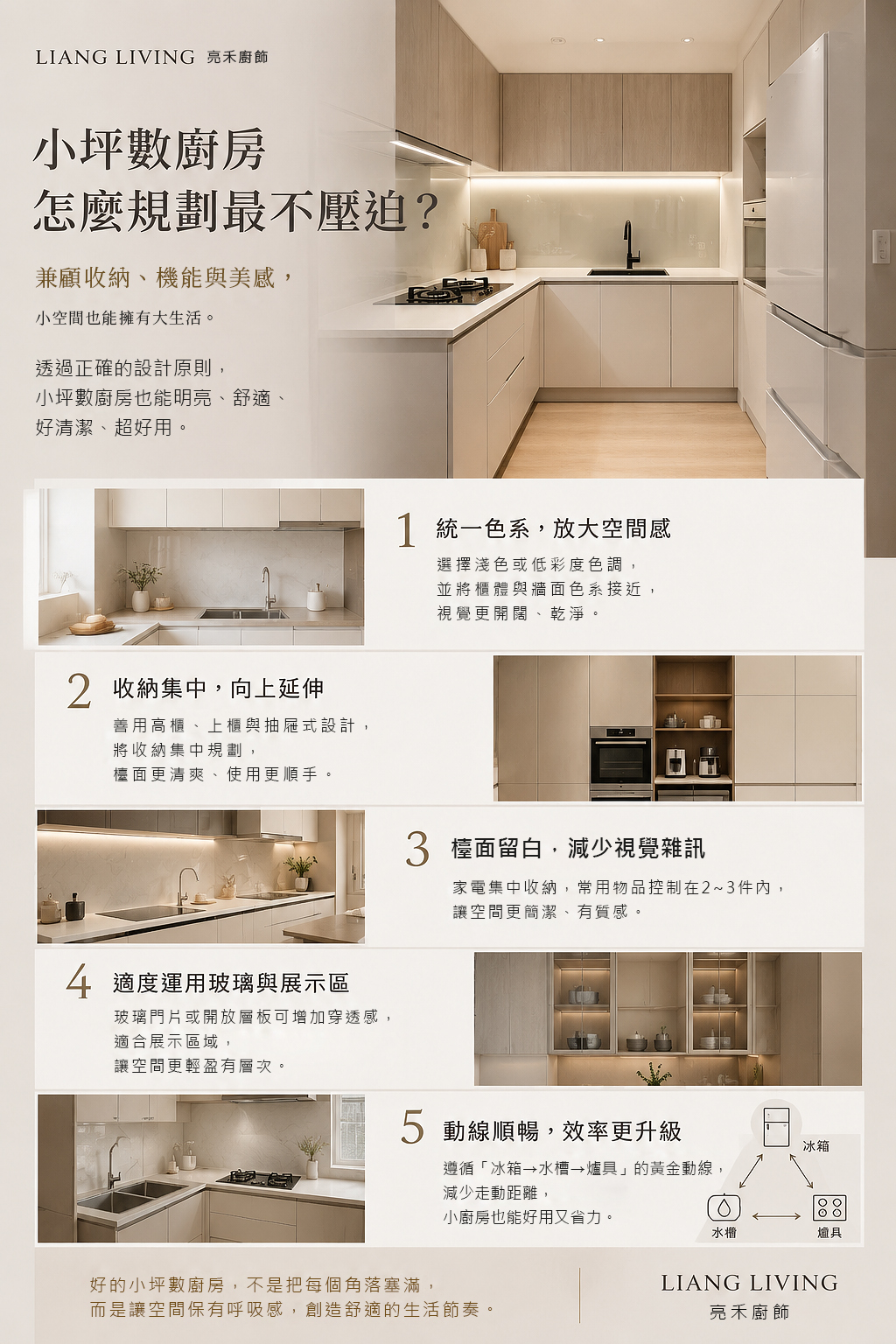 小坪數廚房規劃技巧,透過收納設計、動線配置與色彩搭配提升空間感